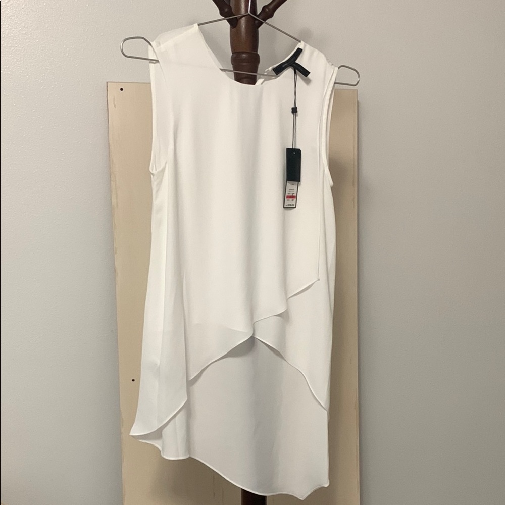 BCBGMaxAzria White Asymmetrical High-Low Cocktail Blouse